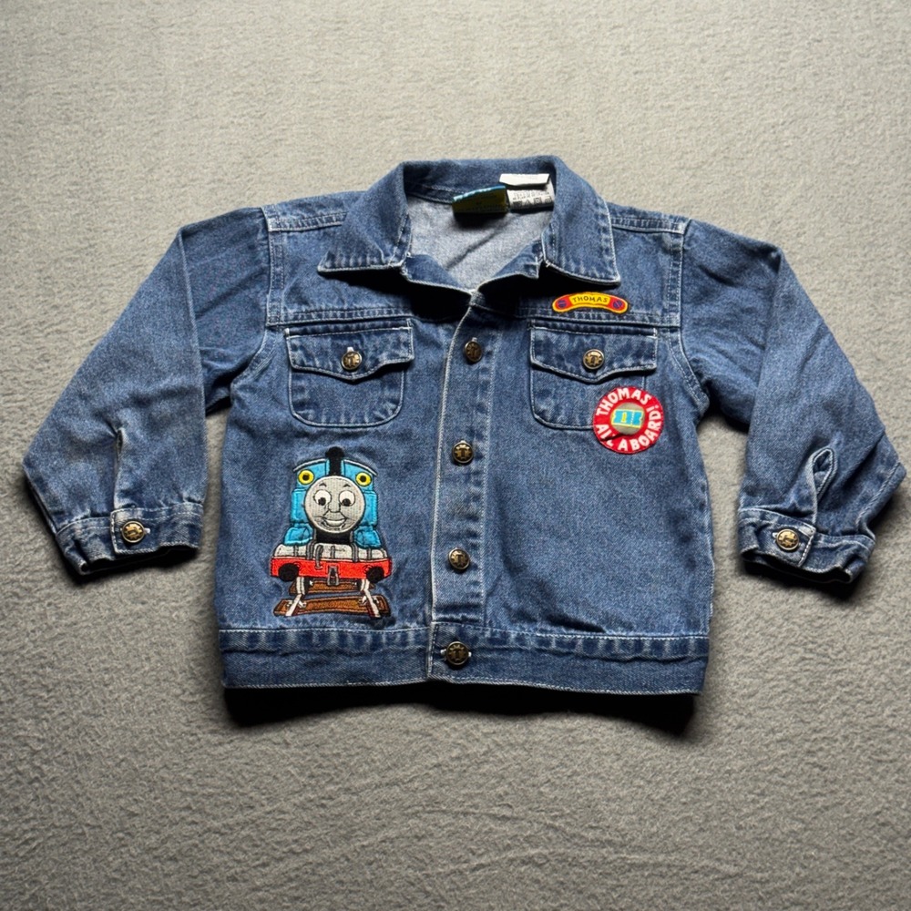 Thomas & Friends Kids Denim Jacket 4T Blue Vintage Embroidered Train Patches